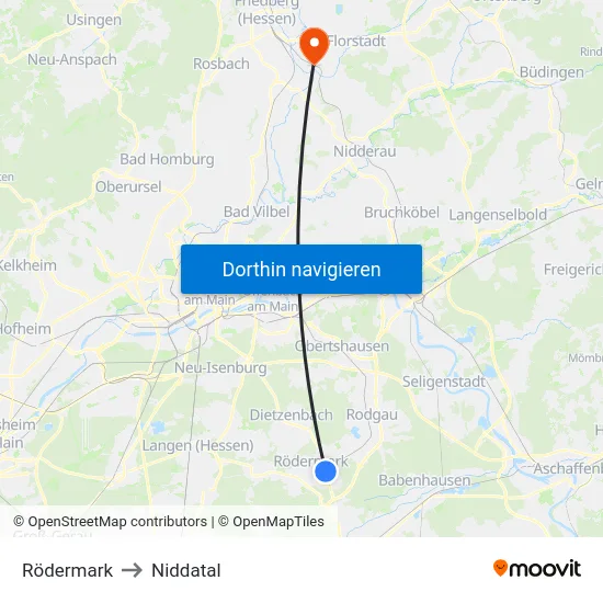 Rödermark to Niddatal map