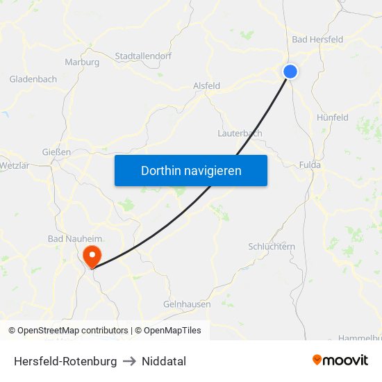 Hersfeld-Rotenburg to Niddatal map