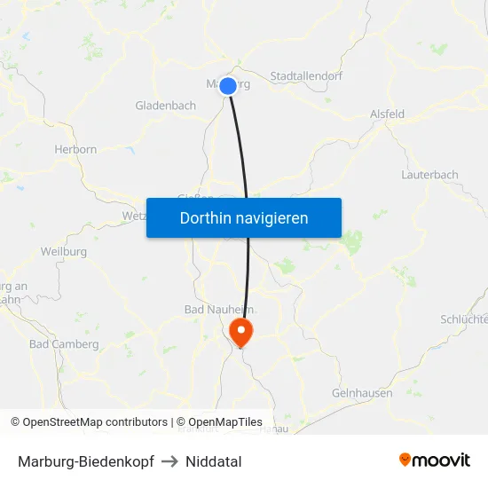 Marburg-Biedenkopf to Niddatal map