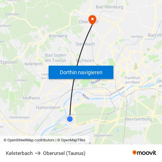 Kelsterbach to Oberursel (Taunus) map