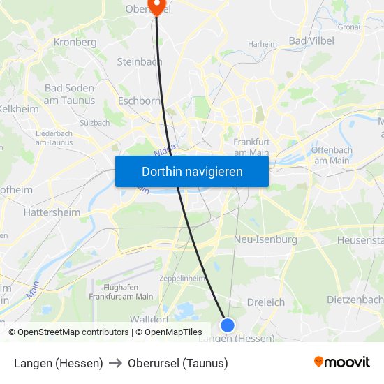 Langen (Hessen) to Oberursel (Taunus) map