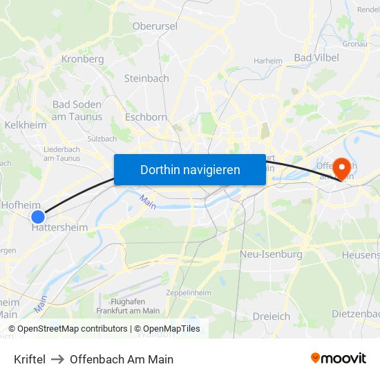 Kriftel to Offenbach Am Main map