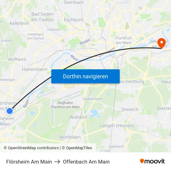 Flörsheim Am Main to Offenbach Am Main map