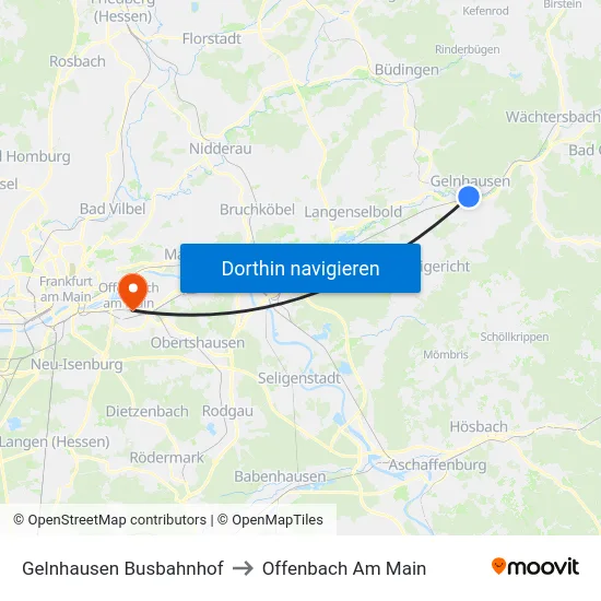 Gelnhausen Busbahnhof to Offenbach Am Main map