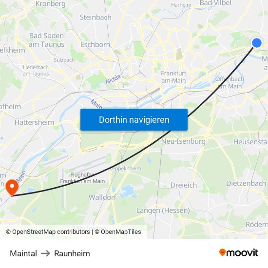 Maintal to Raunheim map