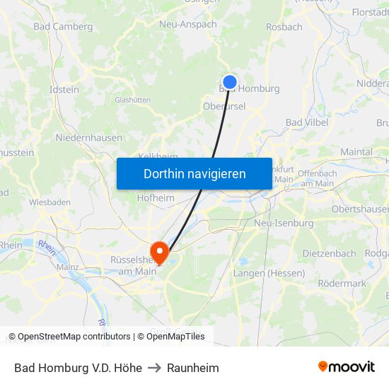 Bad Homburg V.D. Höhe to Raunheim map