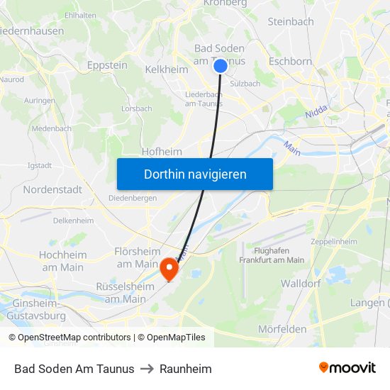 Bad Soden Am Taunus to Raunheim map