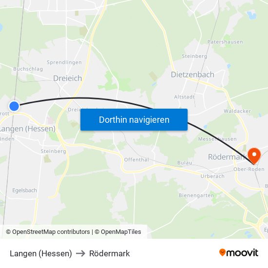 Langen (Hessen) to Rödermark map