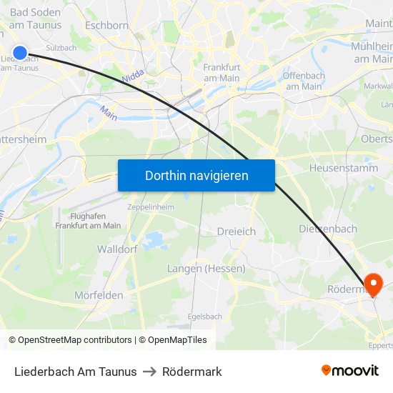 Liederbach Am Taunus to Rödermark map