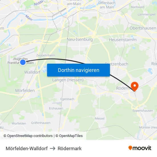 Mörfelden-Walldorf to Rödermark map