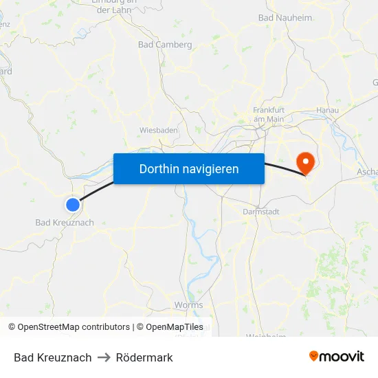 Bad Kreuznach to Rödermark map
