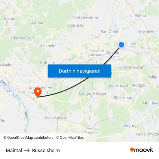 Maintal to Rüsselsheim map