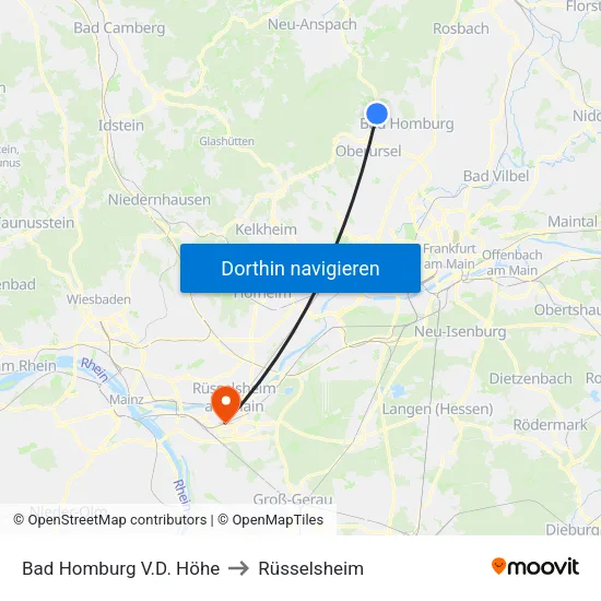 Bad Homburg V.D. Höhe to Rüsselsheim map