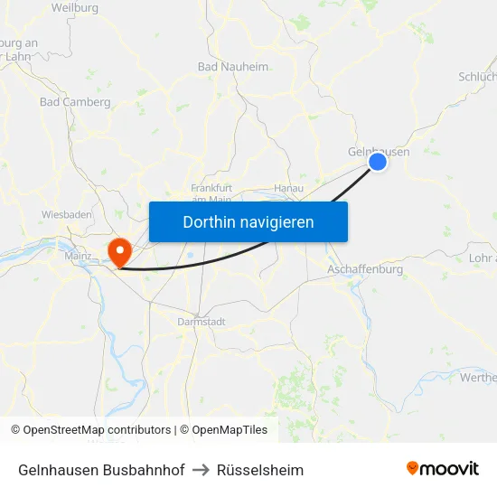Gelnhausen Busbahnhof to Rüsselsheim map