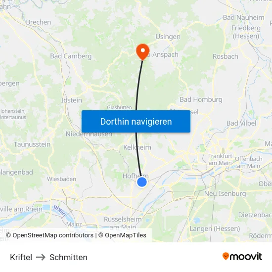 Kriftel to Schmitten map