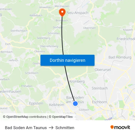 Bad Soden Am Taunus to Schmitten map