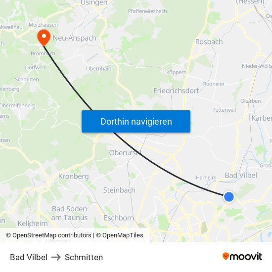 Bad Vilbel to Schmitten map