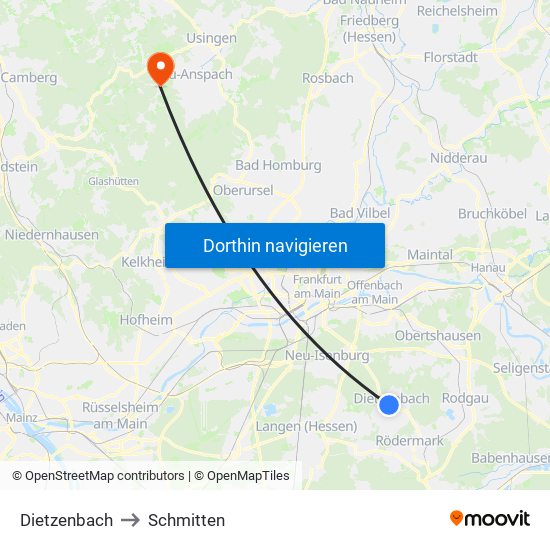 Dietzenbach to Schmitten map