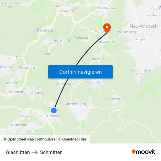 Glashütten to Schmitten map