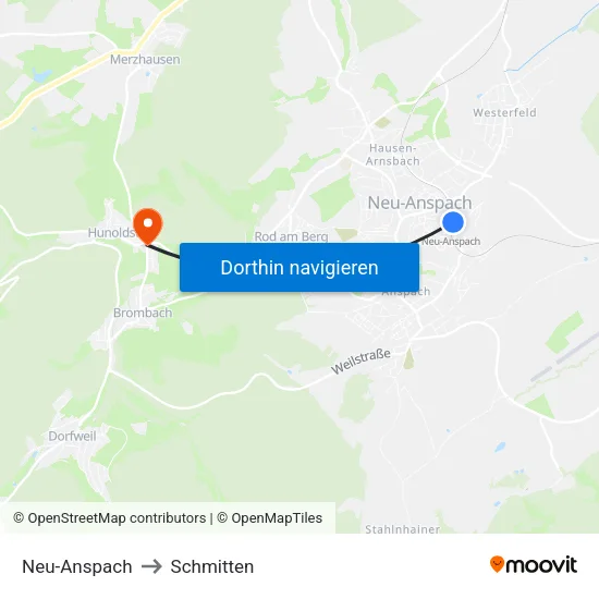 Neu-Anspach to Schmitten map