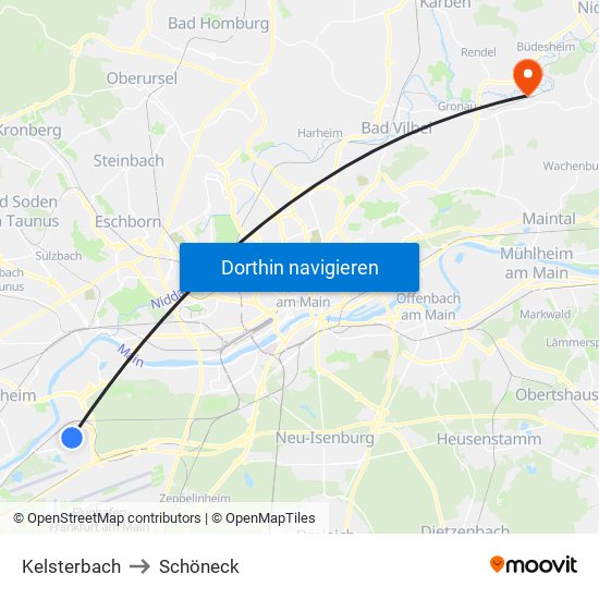 Kelsterbach to Schöneck map