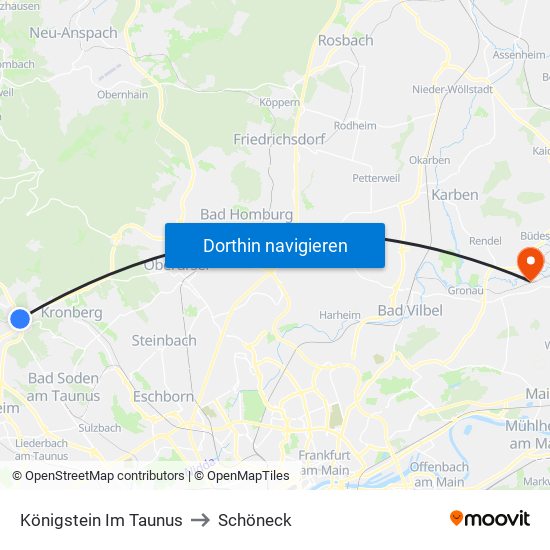 Königstein Im Taunus to Schöneck map