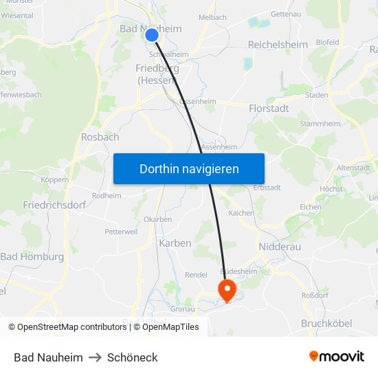 Bad Nauheim to Schöneck map