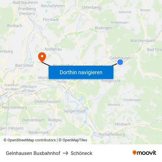 Gelnhausen Busbahnhof to Schöneck map