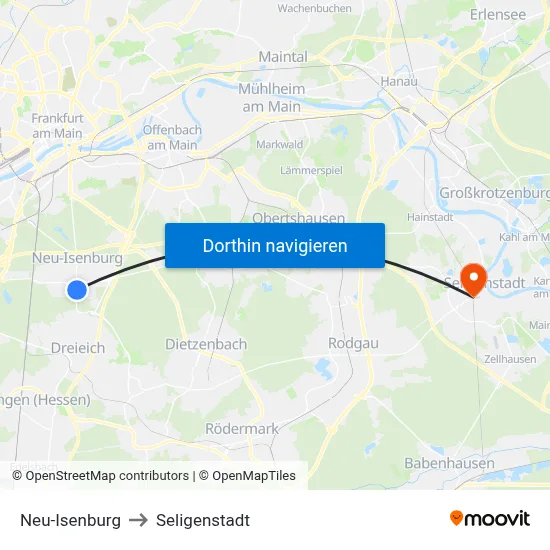 Neu-Isenburg to Seligenstadt map