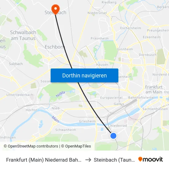 Frankfurt (Main) Niederrad Bahnhof to Steinbach (Taunus) map