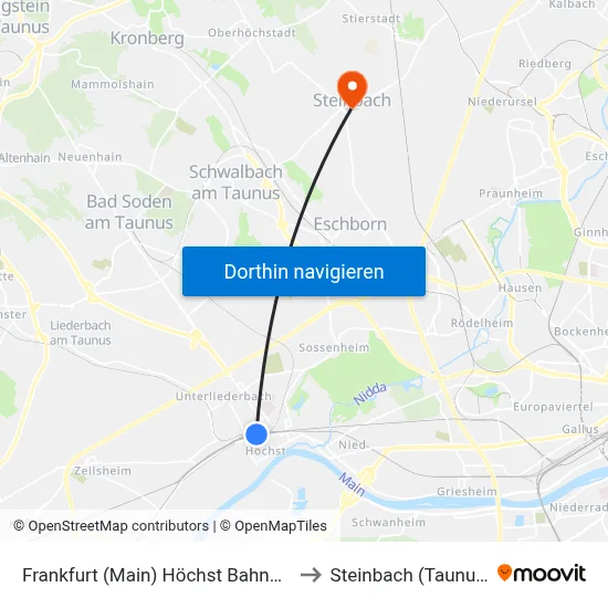 Frankfurt (Main) Höchst Bahnhof to Steinbach (Taunus) map