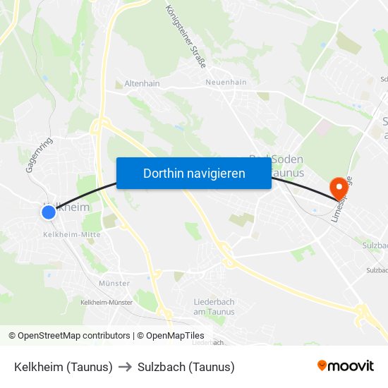 Kelkheim (Taunus) to Sulzbach (Taunus) map