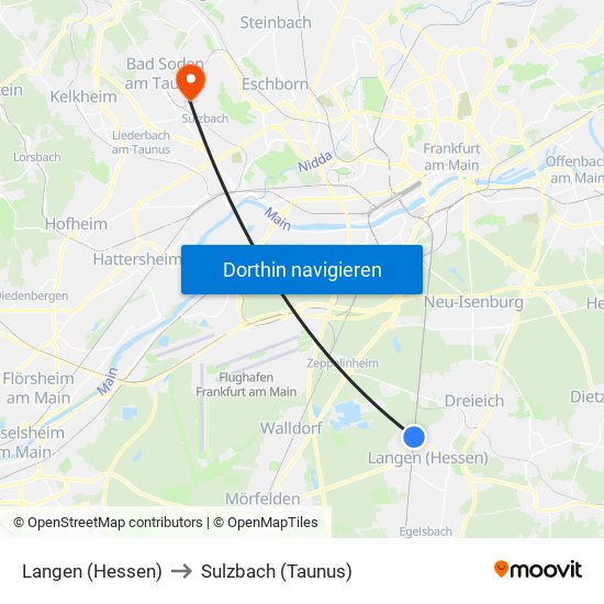 Langen (Hessen) to Sulzbach (Taunus) map