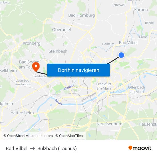 Bad Vilbel to Sulzbach (Taunus) map