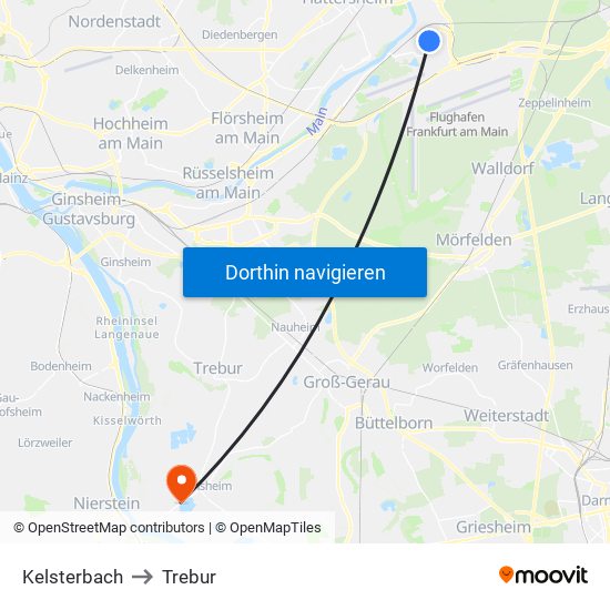Kelsterbach to Trebur map