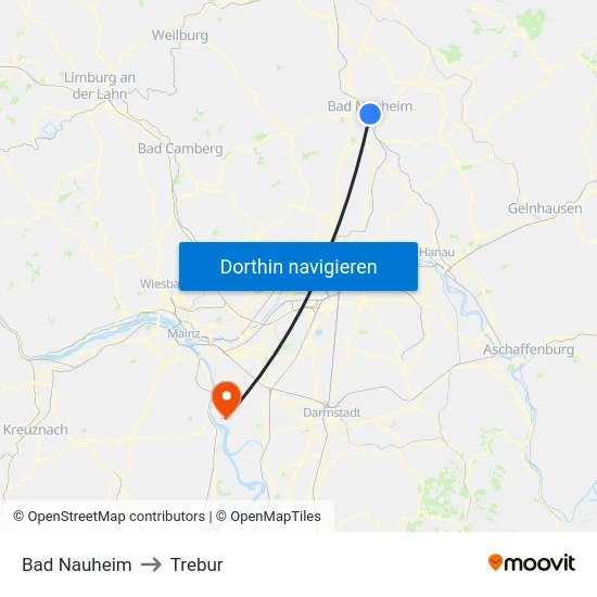 Bad Nauheim to Trebur map