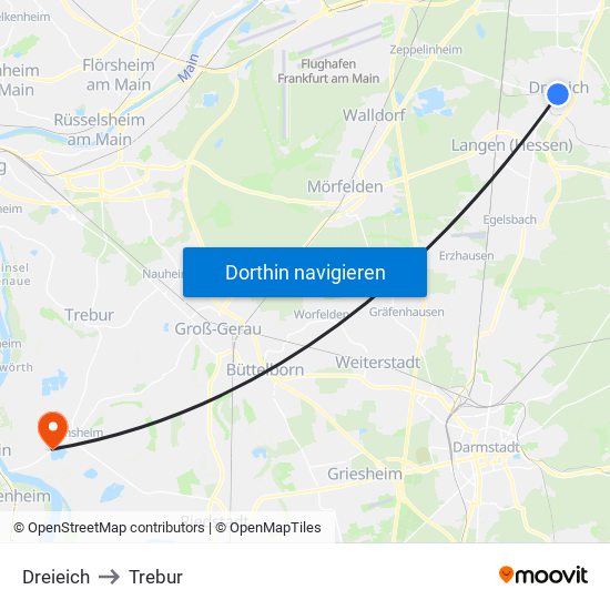 Dreieich to Trebur map
