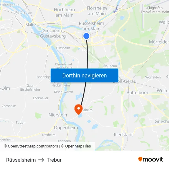 Rüsselsheim to Trebur map