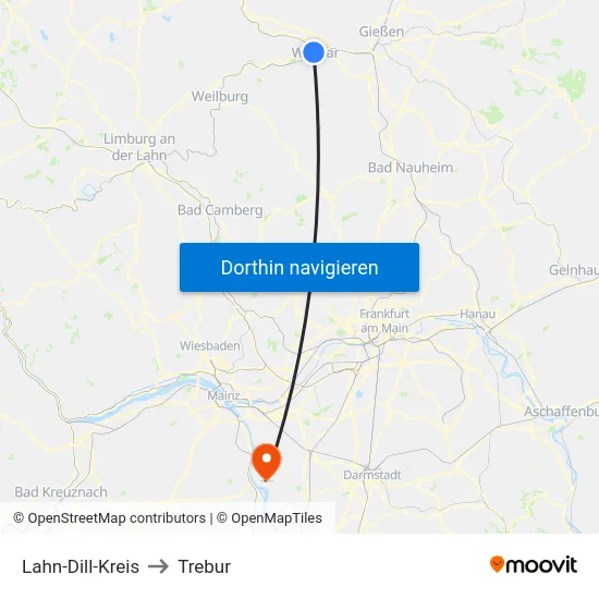 Lahn-Dill-Kreis to Trebur map