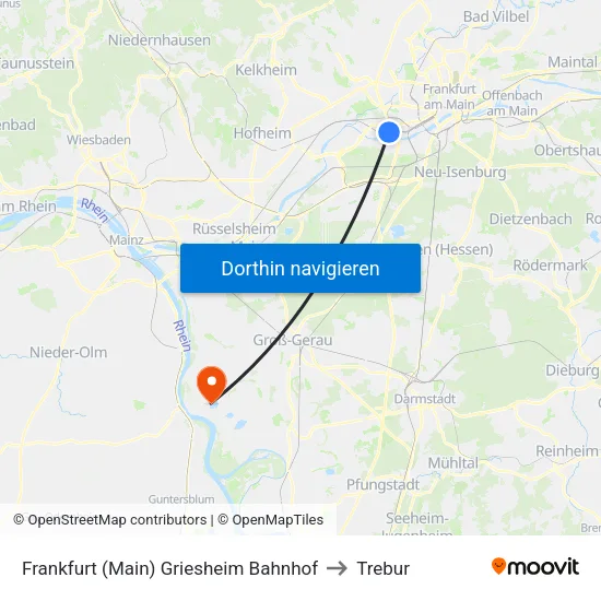 Frankfurt (Main) Griesheim Bahnhof to Trebur map