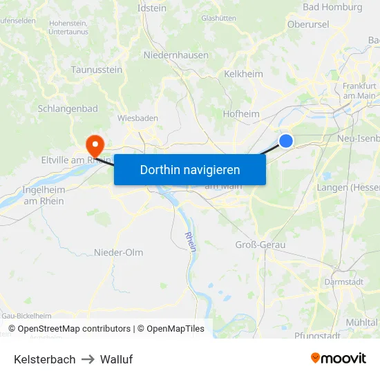 Kelsterbach to Walluf map