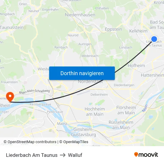 Liederbach Am Taunus to Walluf map