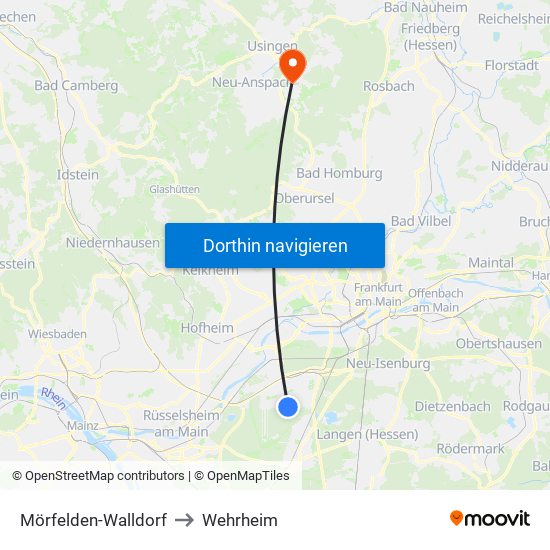 Mörfelden-Walldorf to Wehrheim map