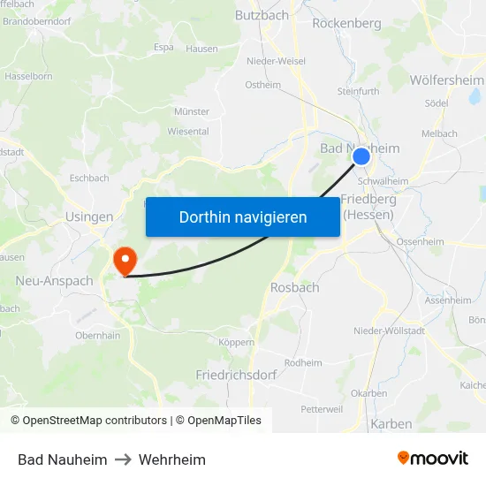 Bad Nauheim to Wehrheim map