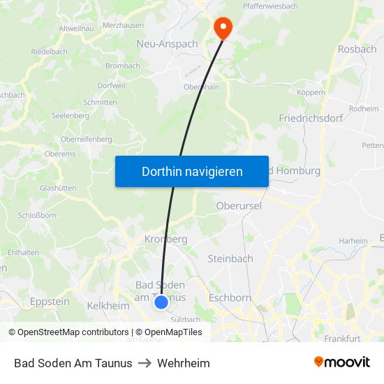 Bad Soden Am Taunus to Wehrheim map