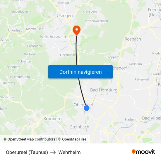 Oberursel (Taunus) to Wehrheim map