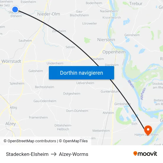 Stadecken-Elsheim to Alzey-Worms map