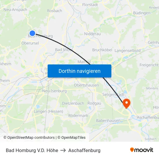 Bad Homburg V.D. Höhe to Aschaffenburg map