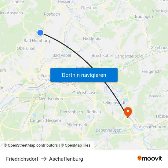 Friedrichsdorf to Aschaffenburg map