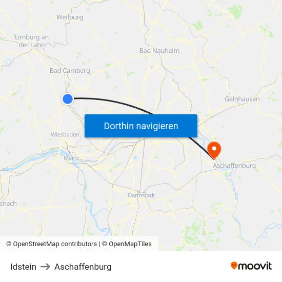 Idstein to Aschaffenburg map